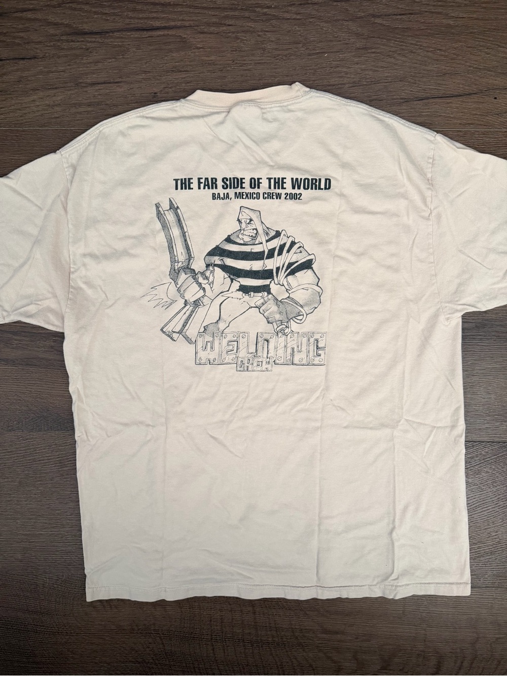 Hanes Beefy T Shirt Beige Black Welding Crew Graphic Baja Mexico